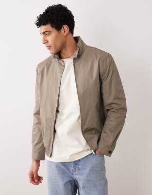 Mango 100% Cotton Zip Up Harrington Jacket In Gray