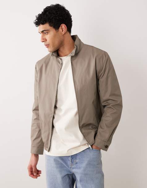 Mango 100% cotton zip up harrington jacket in stone - view 1