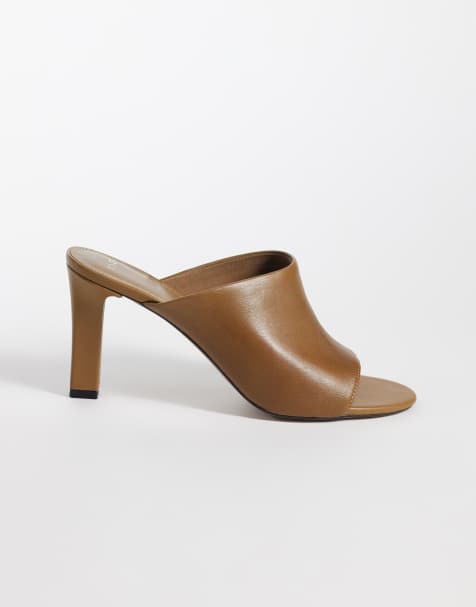 Mango 100% læder mule med hæl i khaki - view 1