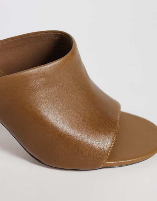Mango 100% læder mule med hæl i khaki, 3 af 4