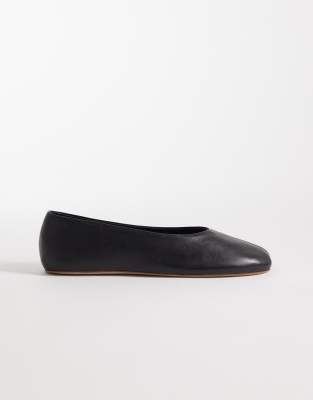 Mango 100% Leather Ballet Pumps In Black