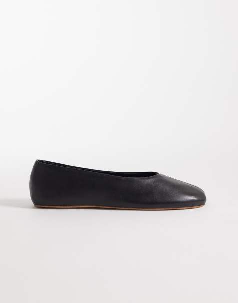 Mango 100% leather ballet pumps in black - view 1