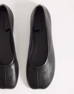 Mango 100% Leather Ballet Pumps In Black