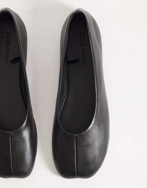 Mango 100% leather ballet pumps in black, 2 of 4