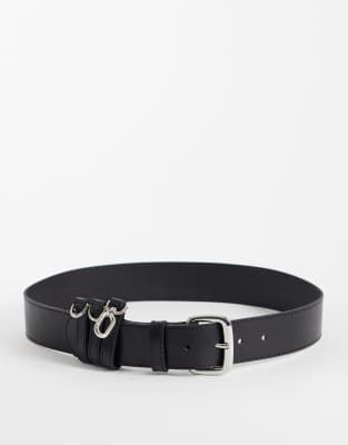 Mango 100% Leather Belt With Buckle Detail In Black