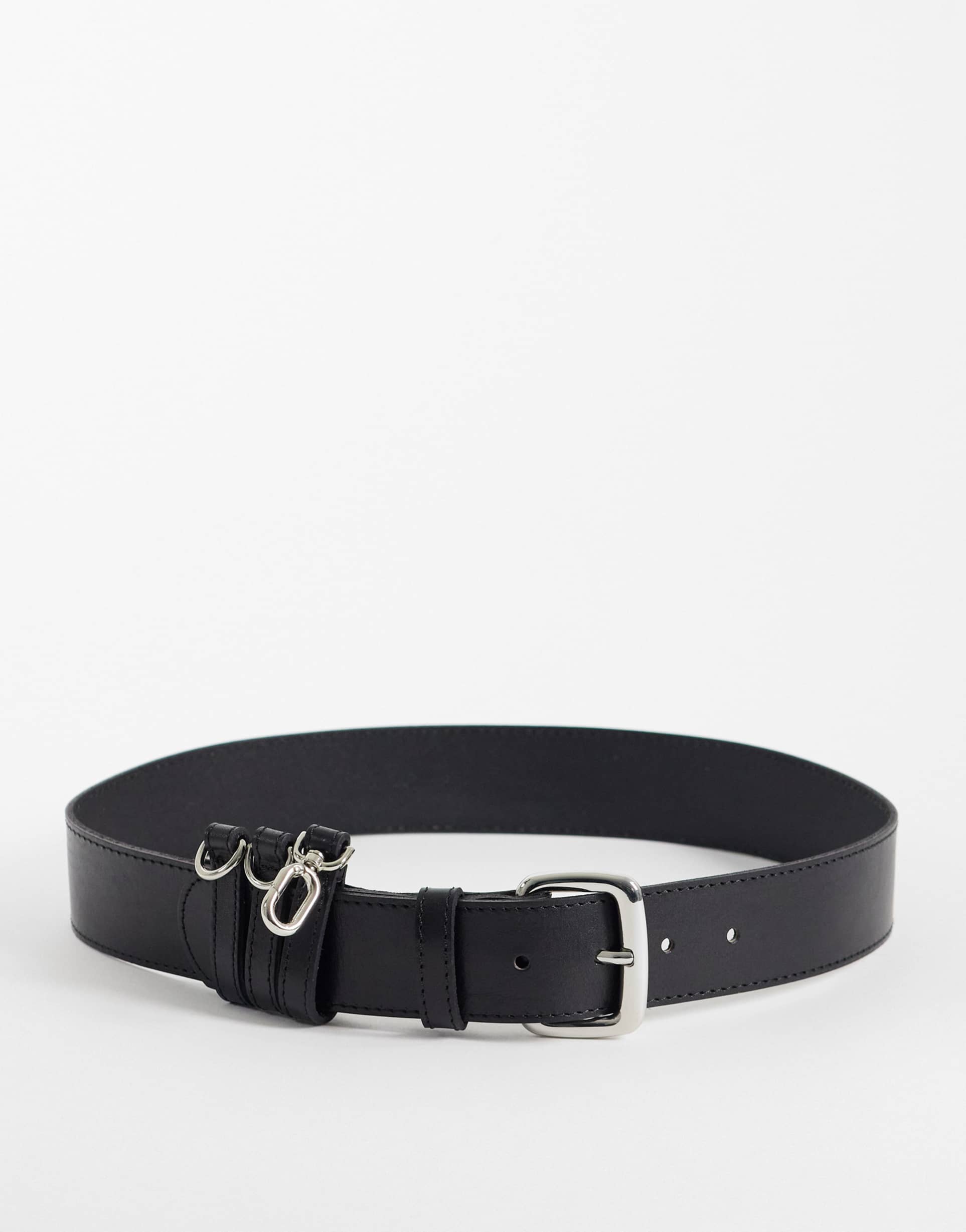 mango 100% leather belt with buckle detail in black