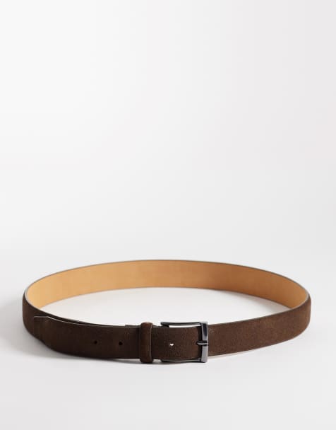 Mango 100% leather belt with silver buckle in brown - view 1