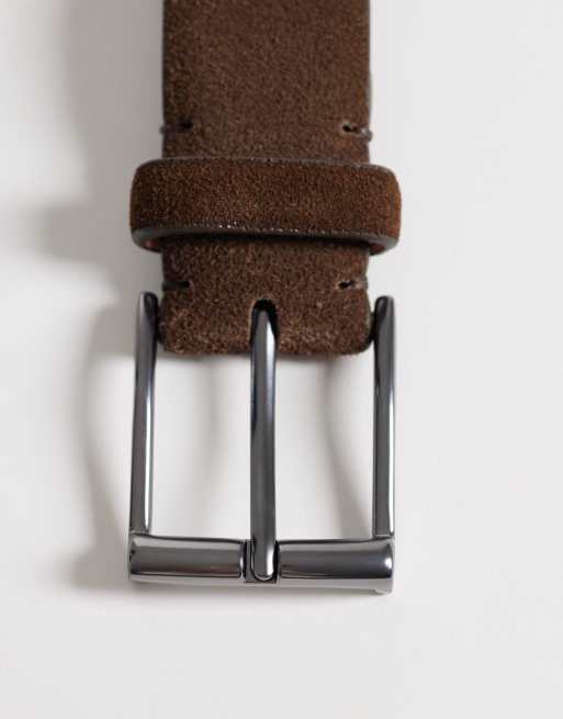 Mango 100% leather belt with silver buckle in brown, 2 of 3