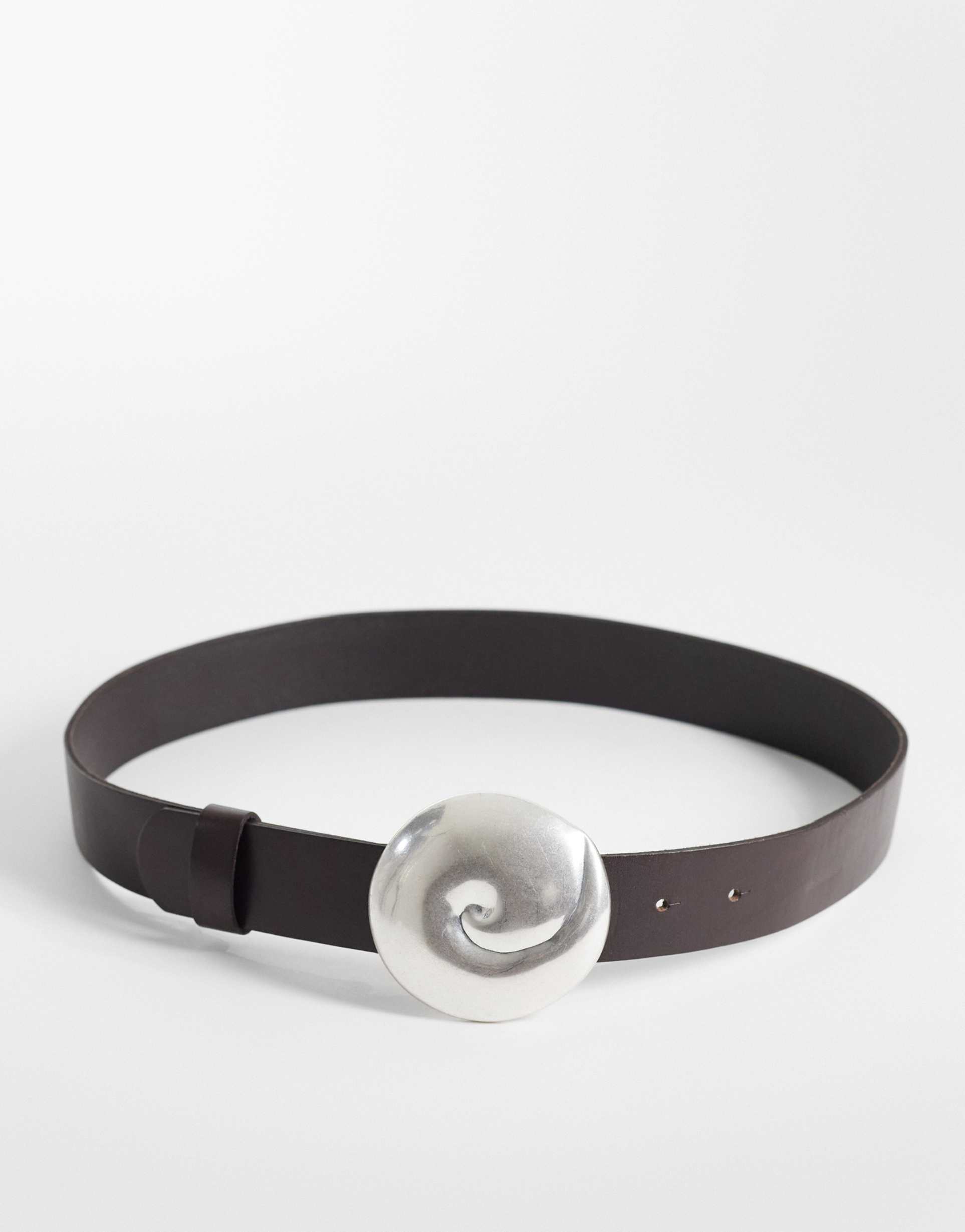 mango 100% leather belt with statement faux shell in brown