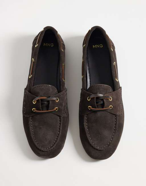 Mango 100% leather boat shoe in chocolate, 2 of 4