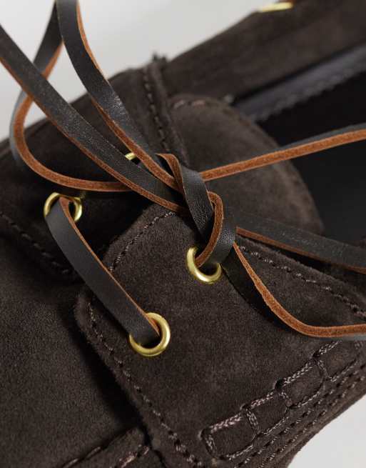 Mango 100% leather boat shoe in chocolate, 3 of 4