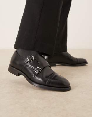 Mango 100% leather brogues with buckles in black