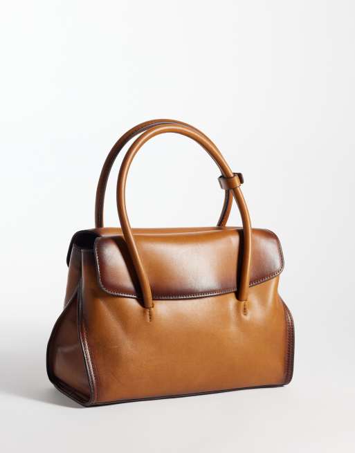 Mango 100% leather city bag in brown, 4 of 4