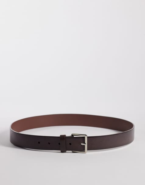 Mango 100% leather classic belt in brown - view 1