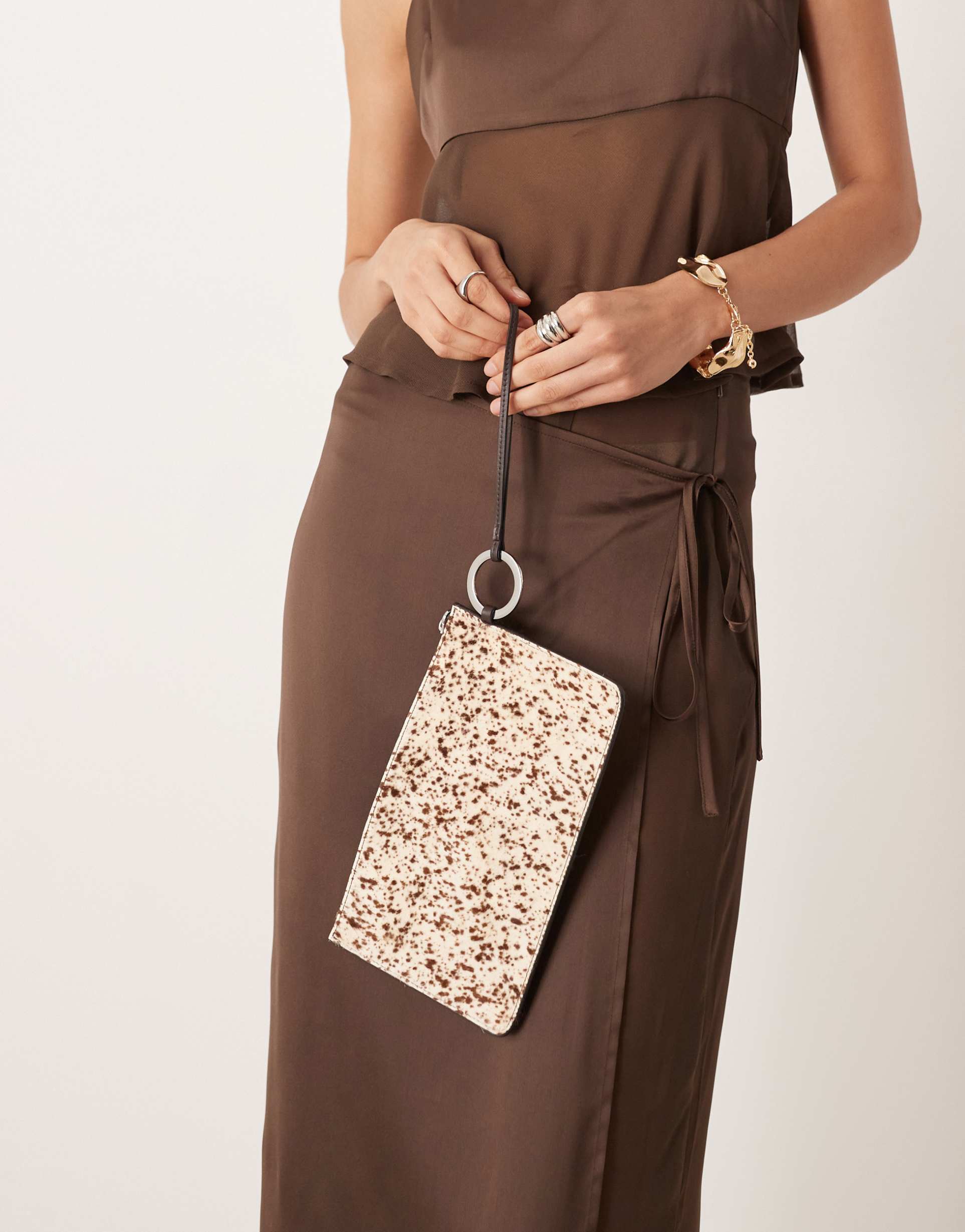 mango 100% leather clutch bag in cow print