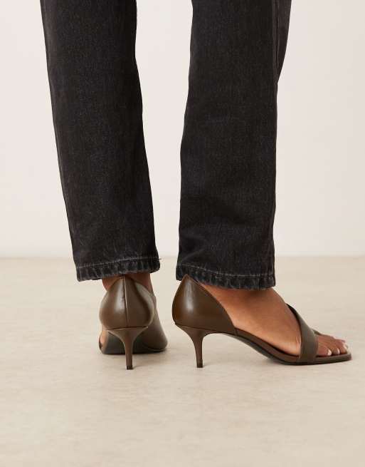 Mango 100% leather cut out heeled sandal in brown, 2 of 4