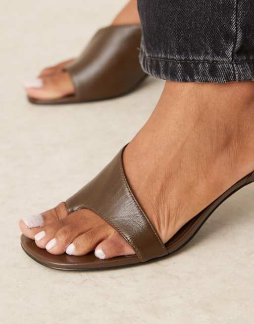 Mango 100% leather cut out heeled sandals in brown, 4 of 4