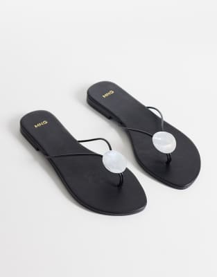  100% leather flat sandal with pearl detail 