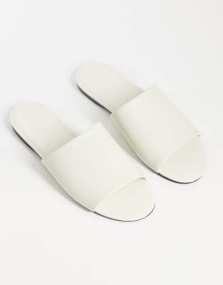 Mango 100% Leather Flat Sandals In White