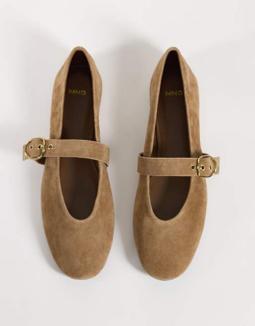 Mango 100% leather flat shoes in sand, 2 of 4