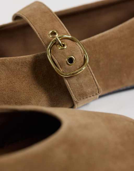 Mango 100% leather flat shoes in sand, 4 of 4