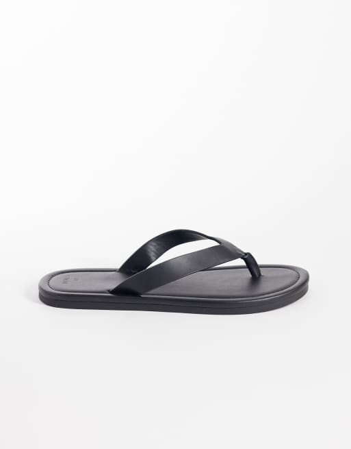 Mango 100% leather flip flops in black, 3 of 4