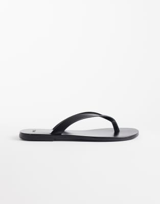 Mango 100% Leather Flip Flops In Black