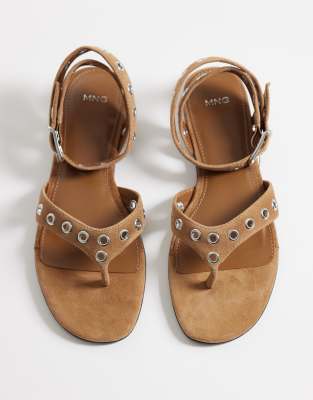 Mango 100% Leather Gladiator Sandals With Studs In Multi