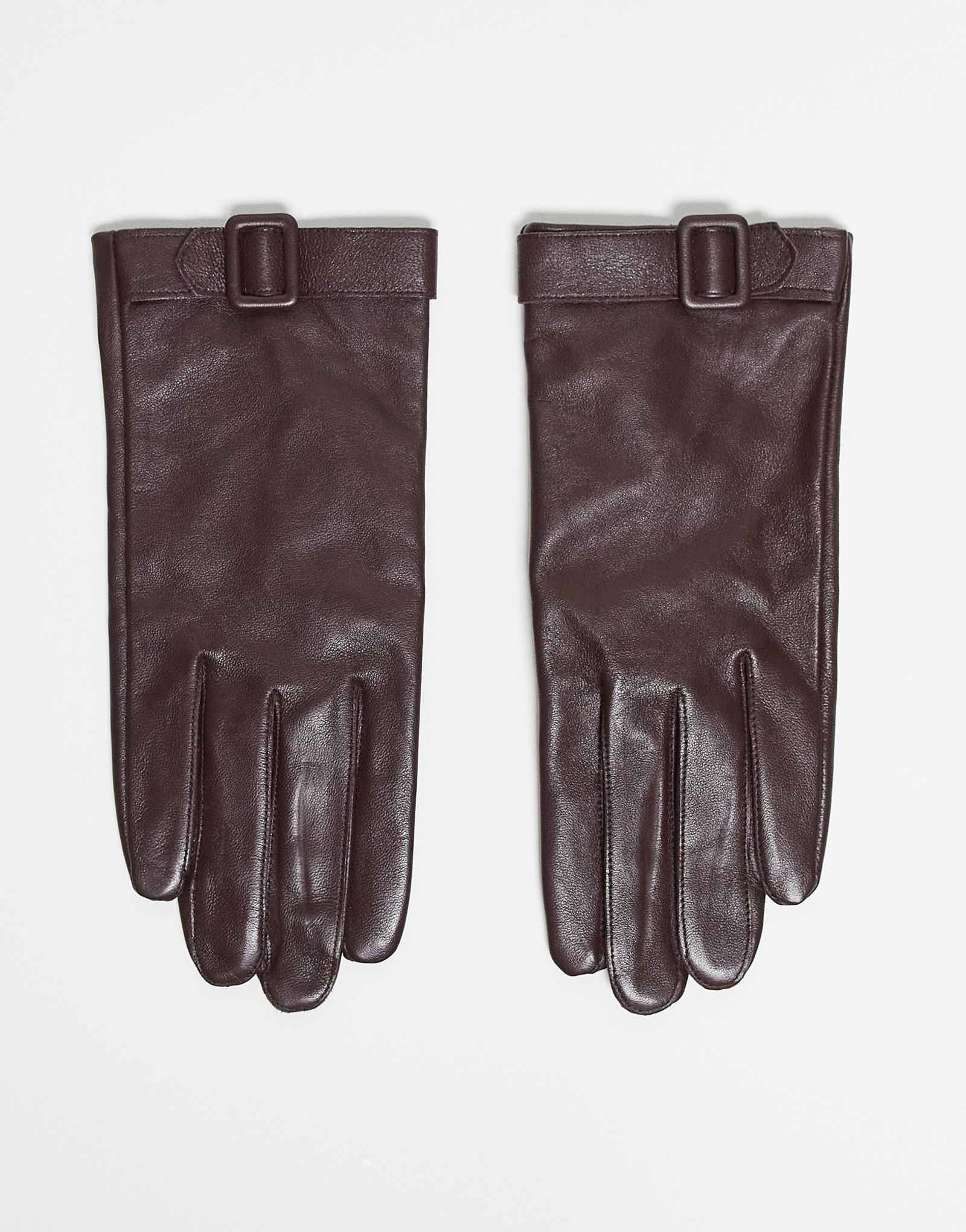 Перчатки из 100% кожи Mango с пряжкой бордового цвета