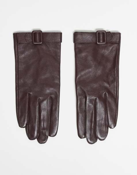 Mango 100% leather gloves with buckle in cherry red - view 1