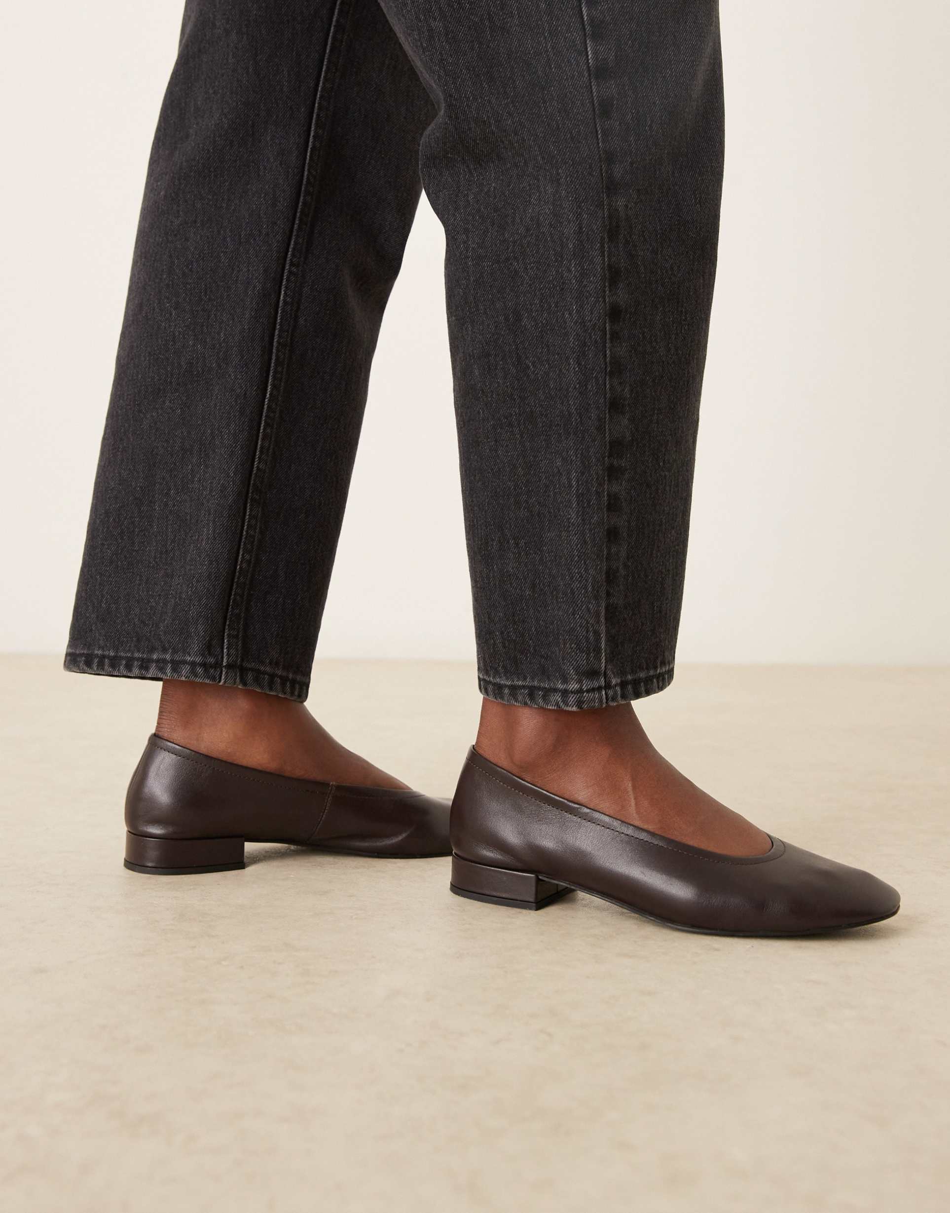 mango 100% leather heeled ballet shoes in chocolate