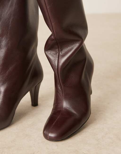 Mango 100% leather heeled knee high boot in cherry red, 4 of 4