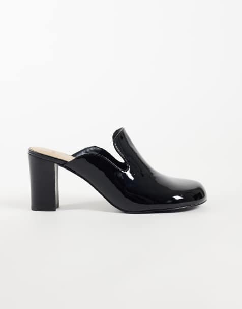 Mango 100% leather heeled mule in black patent - view 1