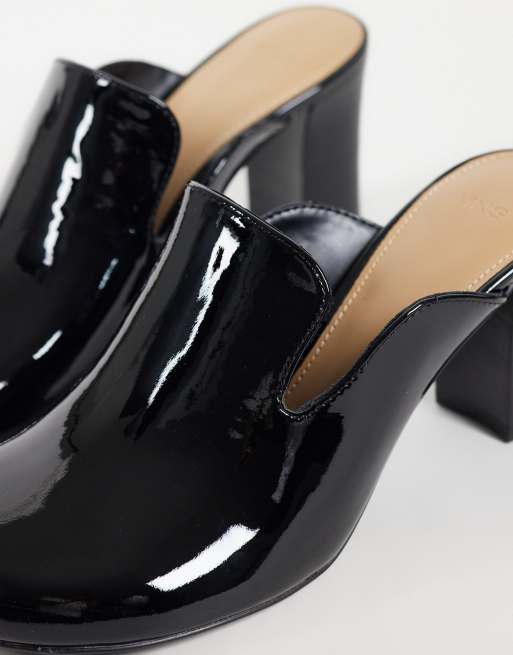 Mango 100% leather heeled mule in black patent, 4 of 4