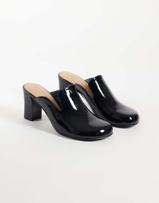 Mango 100% leather heeled mules in black patent, 3 of 4