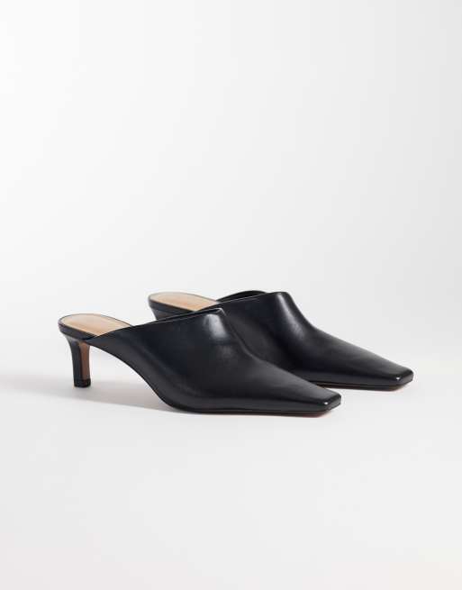 Mango 100% leather heeled pointed mule in black, 2 of 4