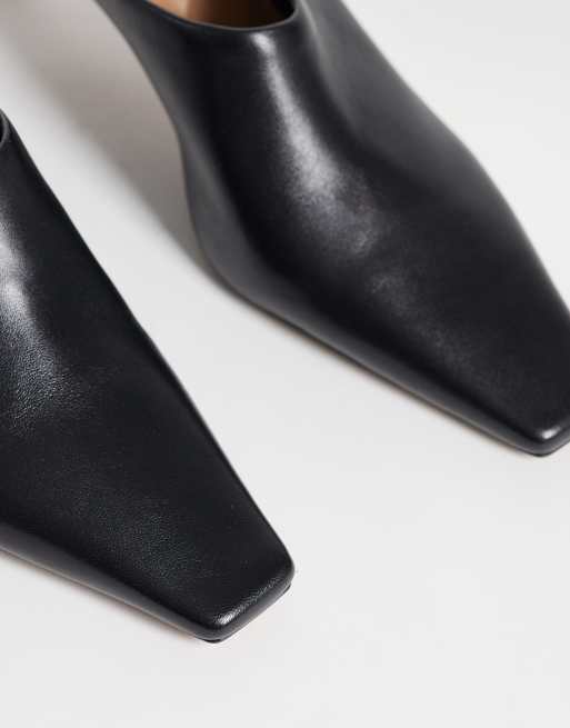 Mango 100% leather heeled pointed mule in black, 3 of 4