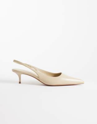 Mango 100% Leather Heeled Slingback Shoes In Neutral