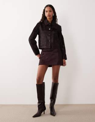 Mango 100% Leather Jacket In Burgundy