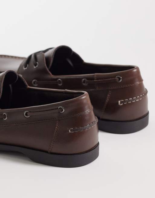 Mango 100% leather lace up loafers with contrast stitch in brown, 4 of 4