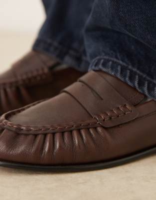 Mango 100% Leather Loafers In Brown