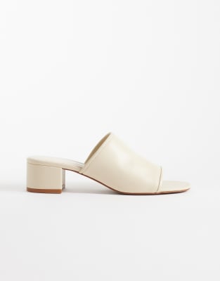 Mango 100% Leather Low Block Heeled Sandal In White