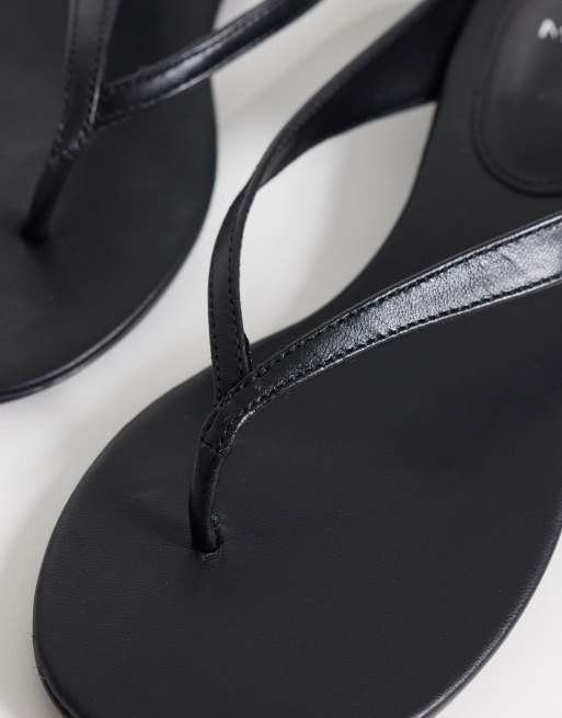 Mango 100% leather low heeled sandals in black, 3 of 4