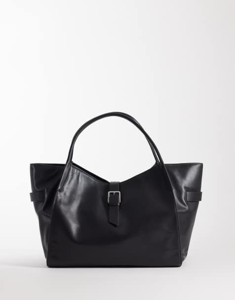 Mango 100% leather oversized city bag in black - view 1