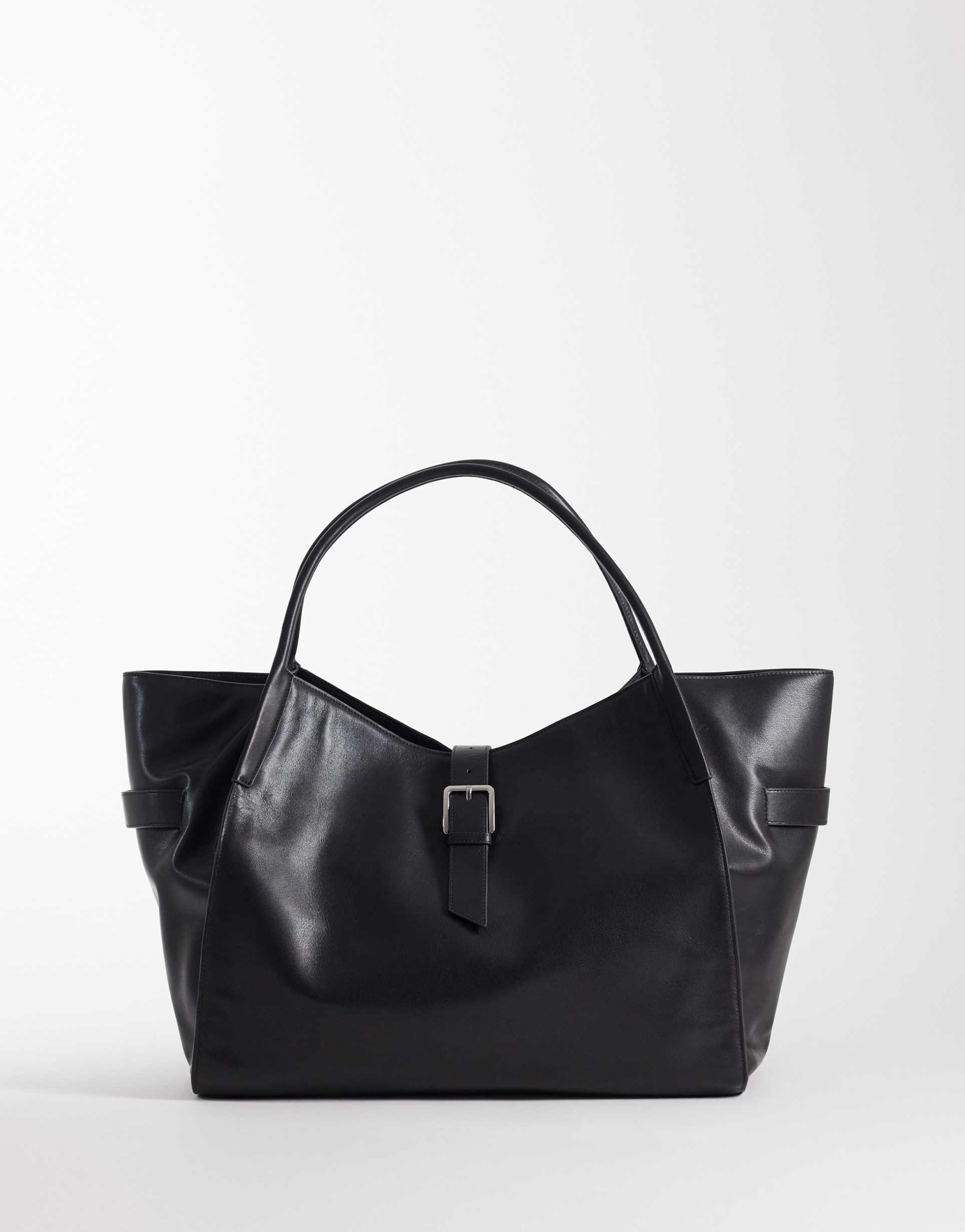 mango 100% leather oversized city bag in black
