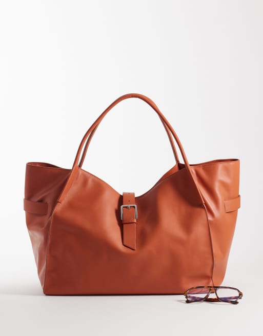Mango 100% leather oversized city bag in orange, 2 of 4