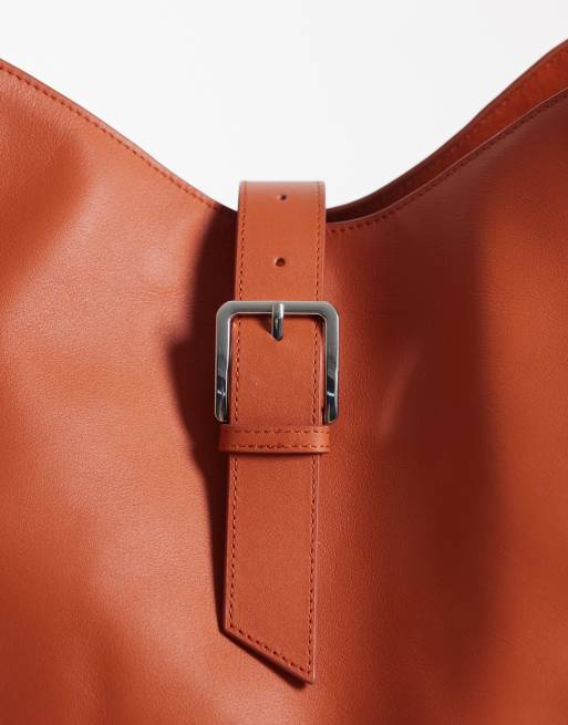 Mango 100% leather oversized city bag in orange, 3 of 4