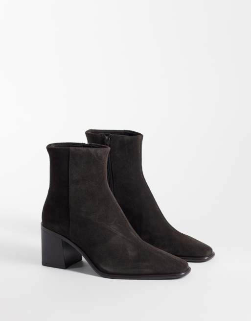 Mango 100% leather pointed heeled ankle boot in chocolate, 2 of 4