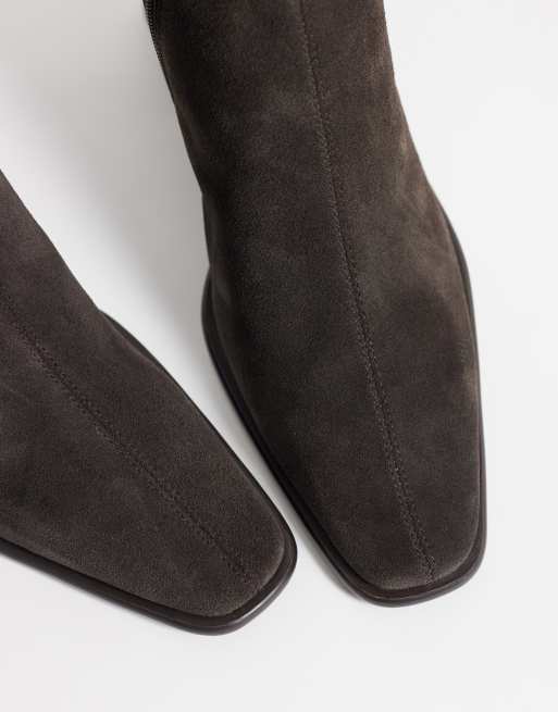 Mango 100% leather pointed heeled ankle boot in chocolate, 3 of 4