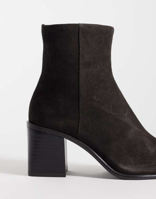 Mango 100% leather pointed heeled ankle boot in chocolate, 4 of 4